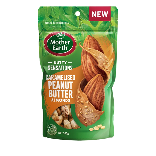Mother Earth Nutty Sensations Caramelised Peanut Butter Almonds 140g