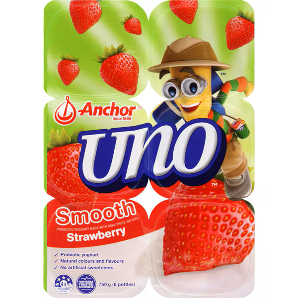 Anchor Uno Smooth Strawberry Yoghurts 6pk 750g