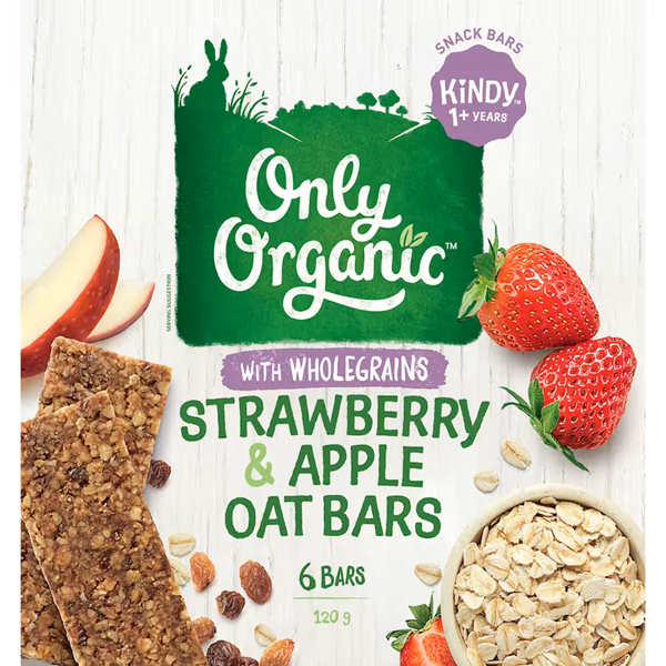 Only Organic Kindy Oat Bars Strawberry & Apple 120g