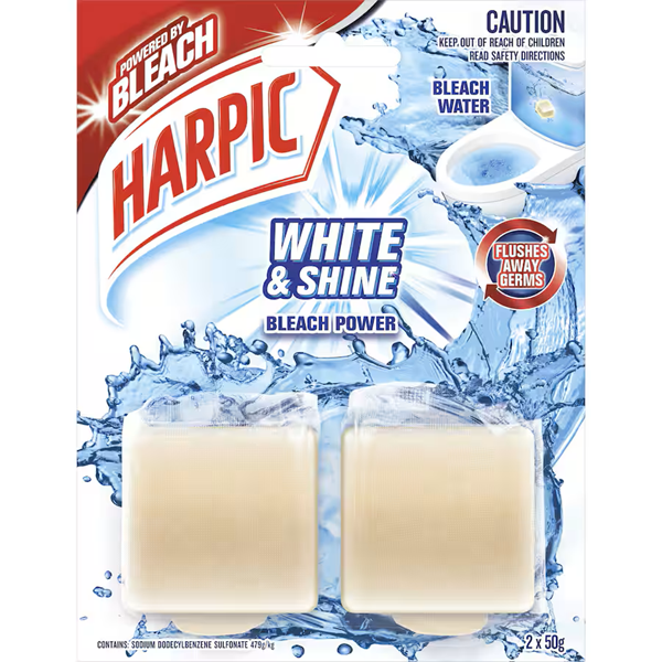 Harpic White & Shine In Cistern Toilet Clear Blocks White 2pk 100g