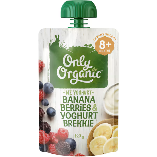 Only Organic Stage 3 Baby Food Banana Berries & Yoghurt Pouch 120g