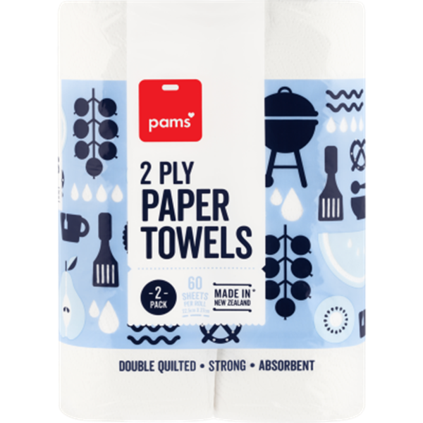 Pams Classic White 2Ply Paper Towels 2pk