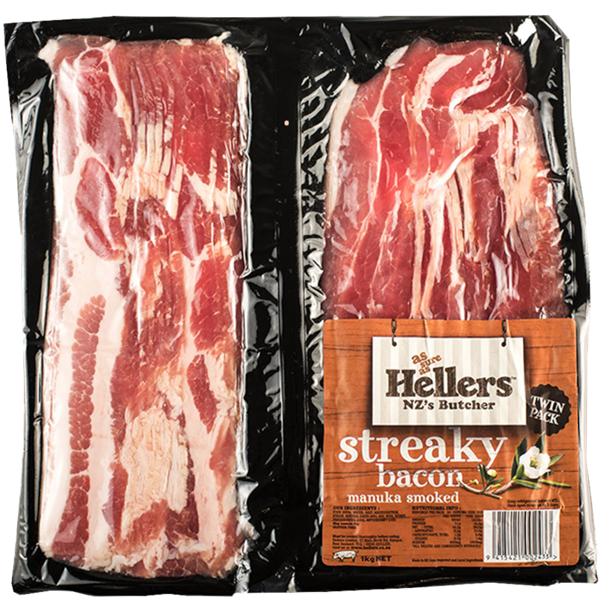 Hellers Twin Streaky Bacon Plain Pack 1kg