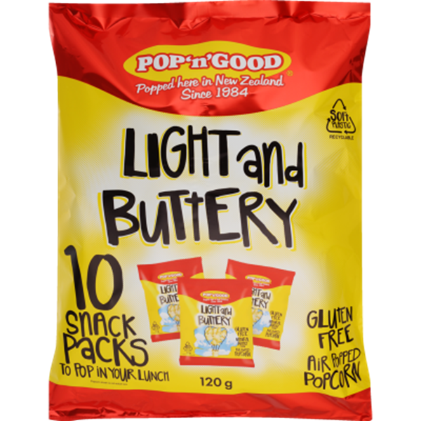 Pop N Good Lunch Pack Light & Buttery Popcorn 10 x 12g pk 120g