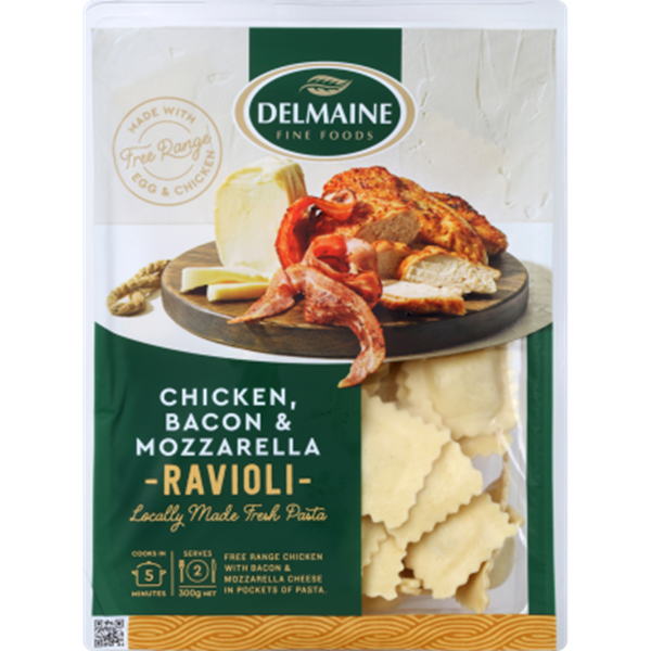 Delmaine Fresh Pasta Chilled Ravioli Chicken, Bacon & Mozzarella 300G