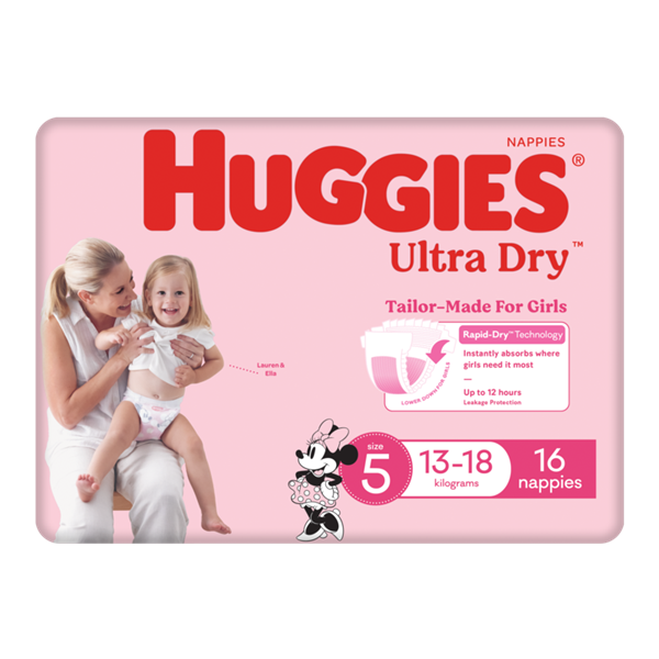 Huggies Ultra Dry Walker Girl Size 5 Nappies 16pk