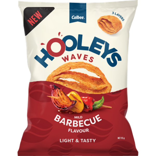 Calbee Hooleys Waves Mild BBQ Flavour Corn Snacks 95g