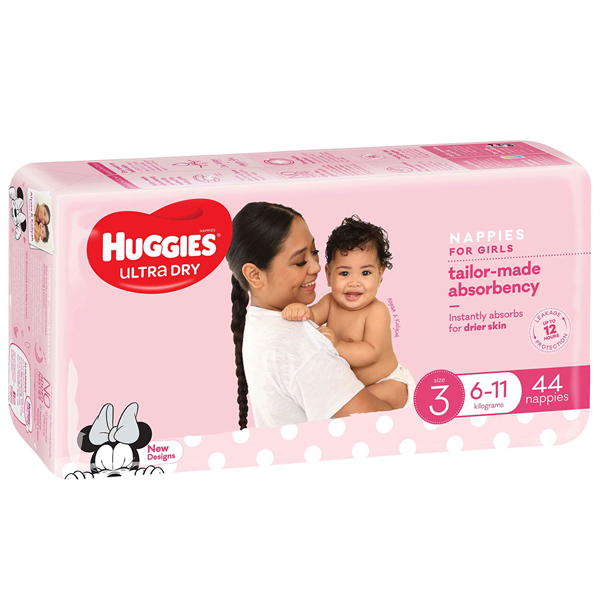 Huggies Ultra Dry Crawler Size 3 Girls Nappies 44pk