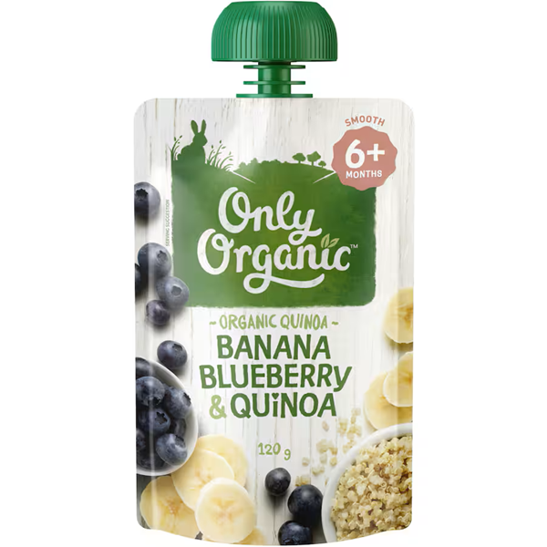 Only Organic Stage 2 Baby Food Banana Blueberry & Quinoa Squeeze Pouch 120g