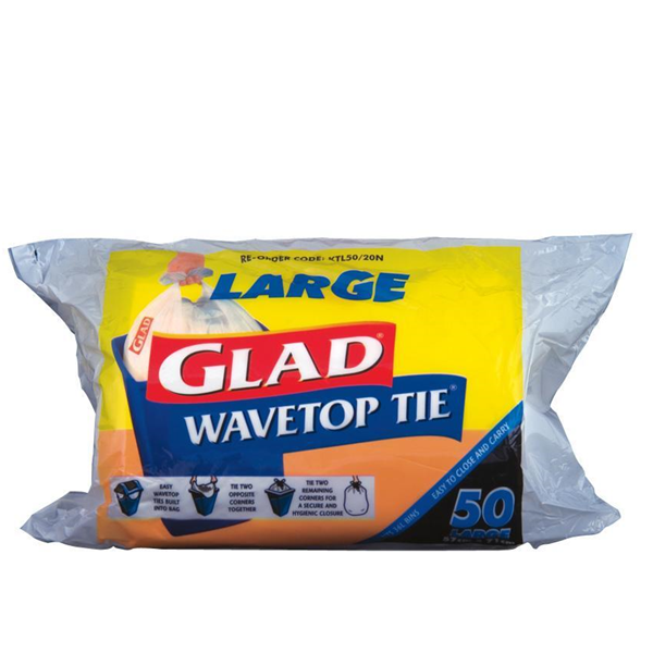 Glad Wavetop Tie Kitchen Tidy Bags Large 50pk