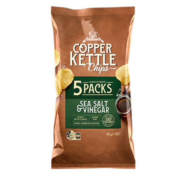 Copper Kettle Sea Salt & Vinegar Potato Chips 5pk 110g