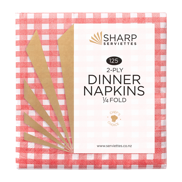 Sharp 2 Ply Dinner Napkins Red Gingham 125pk