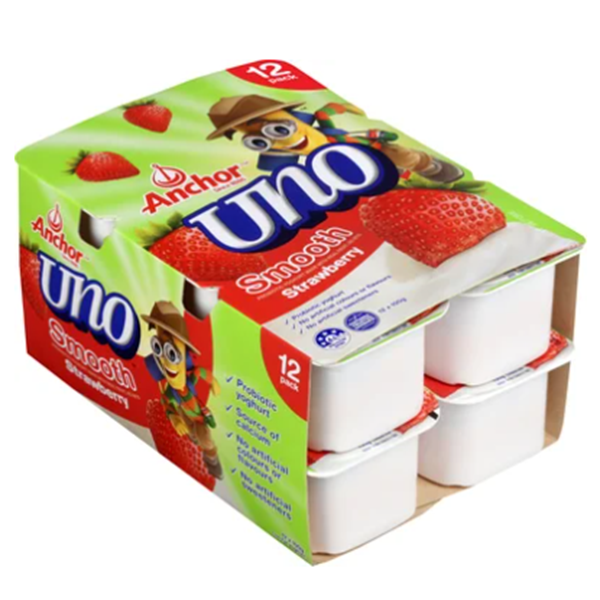 Anchor Uno Smooth Strawberry Yoghurts 12pk x 100g