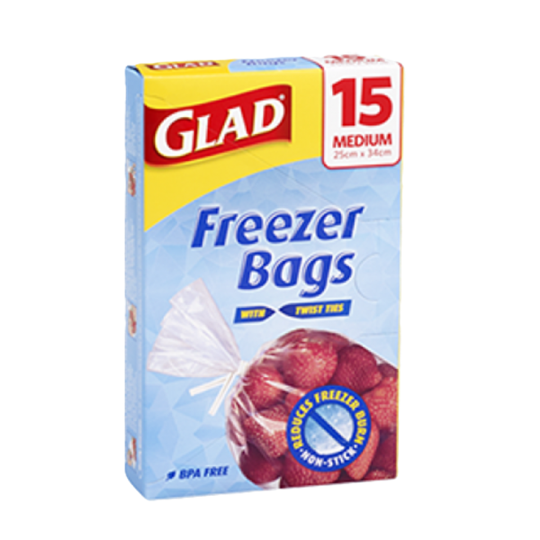 Glad Freezer Bags Medium 15pk 25cm x 34cm