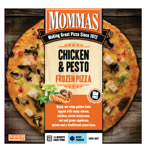 Mommas Frozen Pesto Chicken Pizza 500g