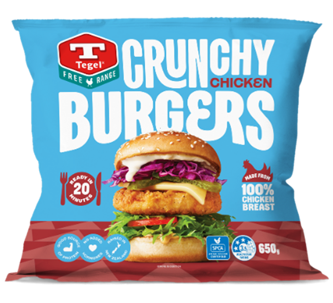 Tegel Frozen Free Range Crunch Chicken Burgers 650g