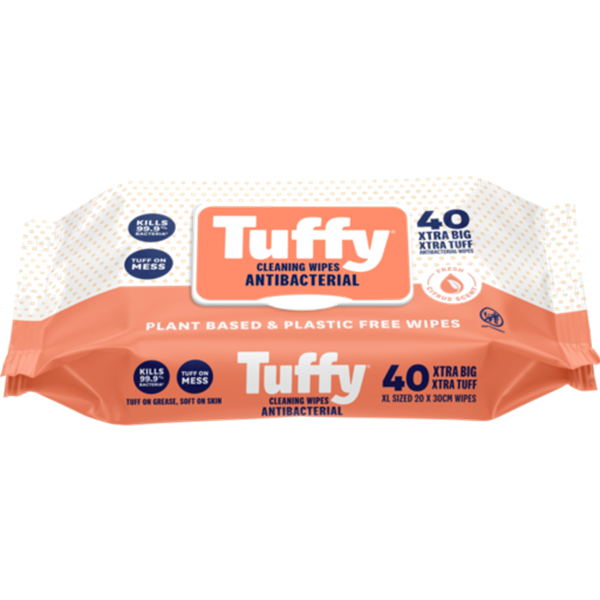 Tuffy Extra Big Antibacterial Wipes 1ply 40pk