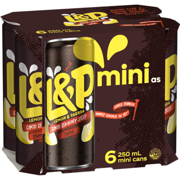 L&P Lemon & Paeroa Soft Drink Mini Cans 6pk x 250ml