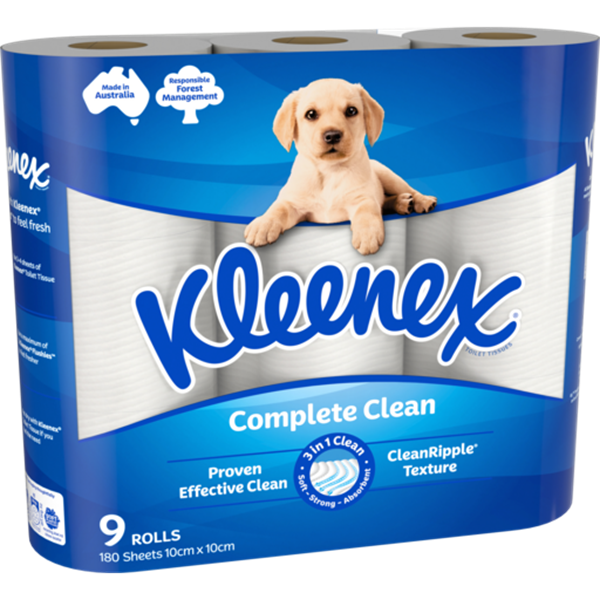 Kleenex Complete Clean With Clean Ripple Toilet Tissues 9pk