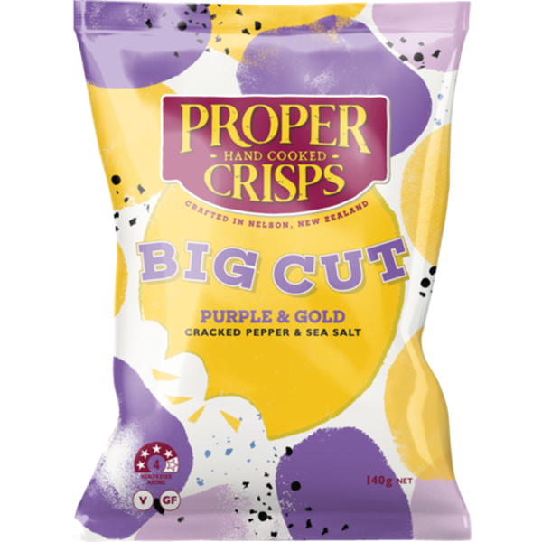 Proper Crisps Big Cut Purple & Gold Cracked Pepper & Sea Salt Potato Chips 140g