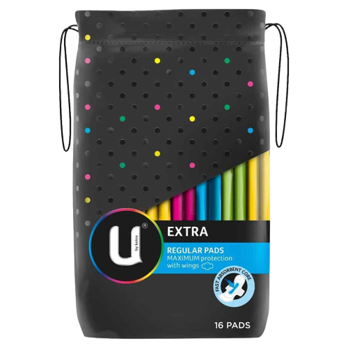 U by Kotex Extra Regular Pads With Wings 16pk
