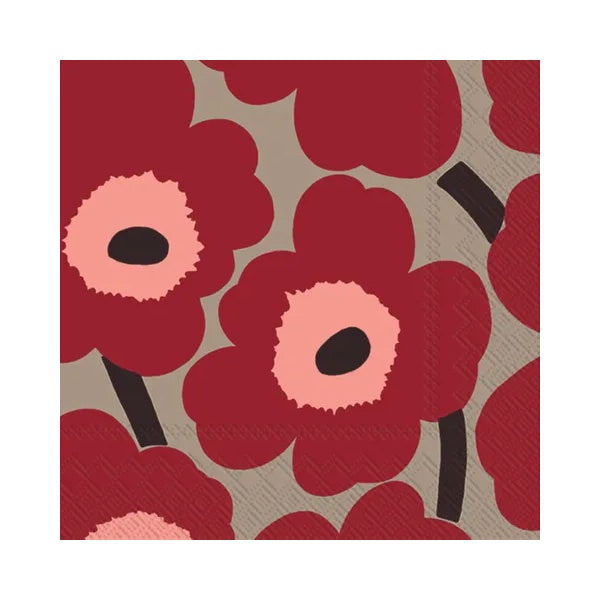 IHR Luncheon Marimekko Unikko Red Linen Serviettes - 20pk