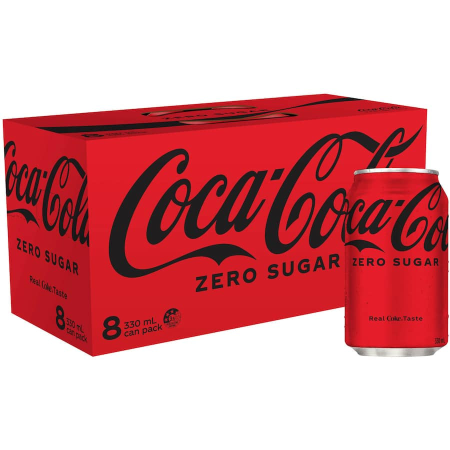Coca Cola Zero Sugar Soft Drink Cans 330ml x 8pk