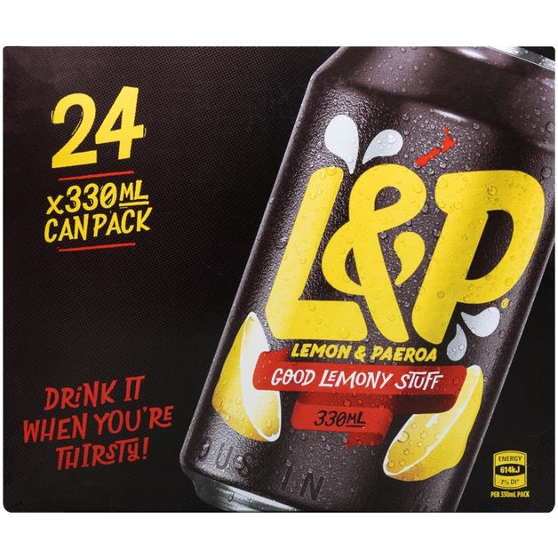 L&P Lemon & Paeroa Soft Drink Cans 24pk x 330ml