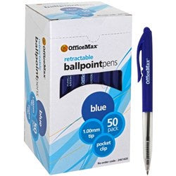 OfficeMax Blue Retractable Ballpoint Pens Medium Tip 50pk