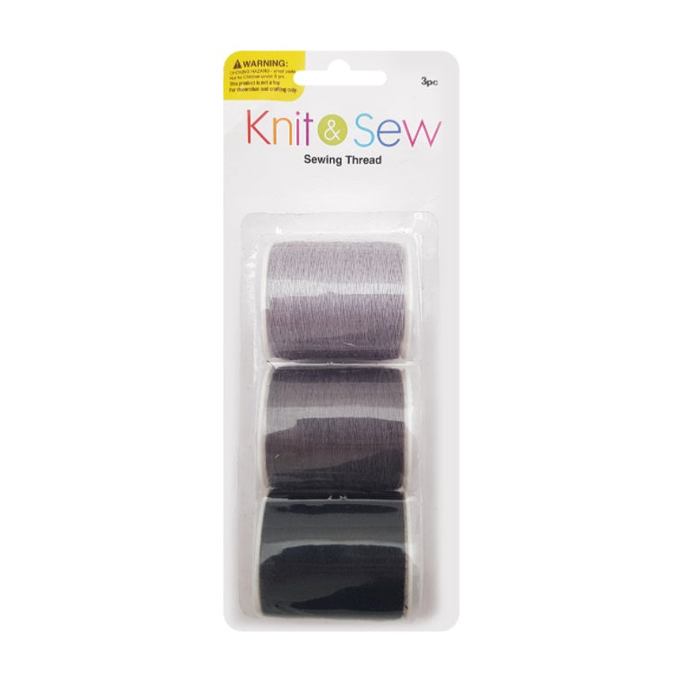 Knit & Sew Thread Grey / Black 3pc 140m