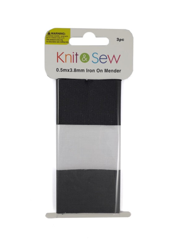 Knit & Sew Iron On Mender Black 3.8 x 50cm 3pcs