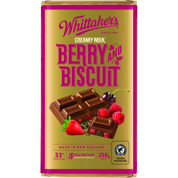 Whittakers 33% Cocoa Berry & Biscuit Chocolate Block 250g