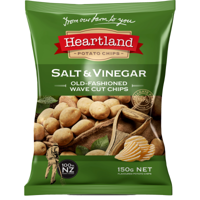 Heartland Salt & Vinegar Old Fashioned Wave Cut Potato Chip 150g