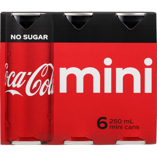 Coca Cola Zero Sugar Soft Drink Mini Cans 250ml x 6pk