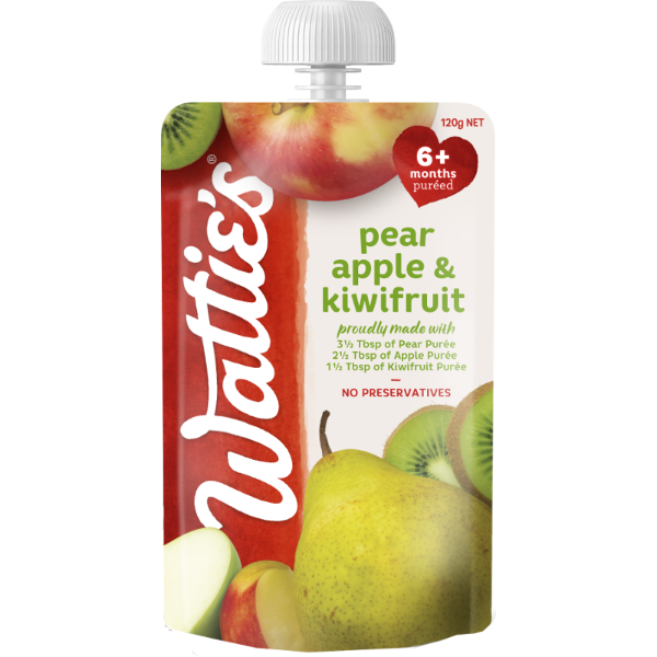 Watties Pear Apple & Kiwi Fruit Baby Food 6+ Months Pouch 120g