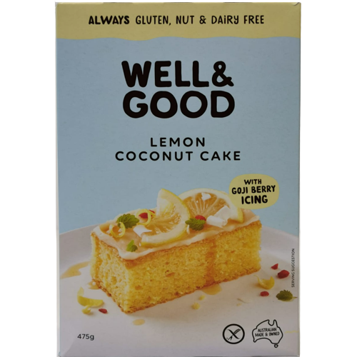 Well & Good Gluten Free Lemon Coconut Cake Mix & Goji Berry Icing 475g