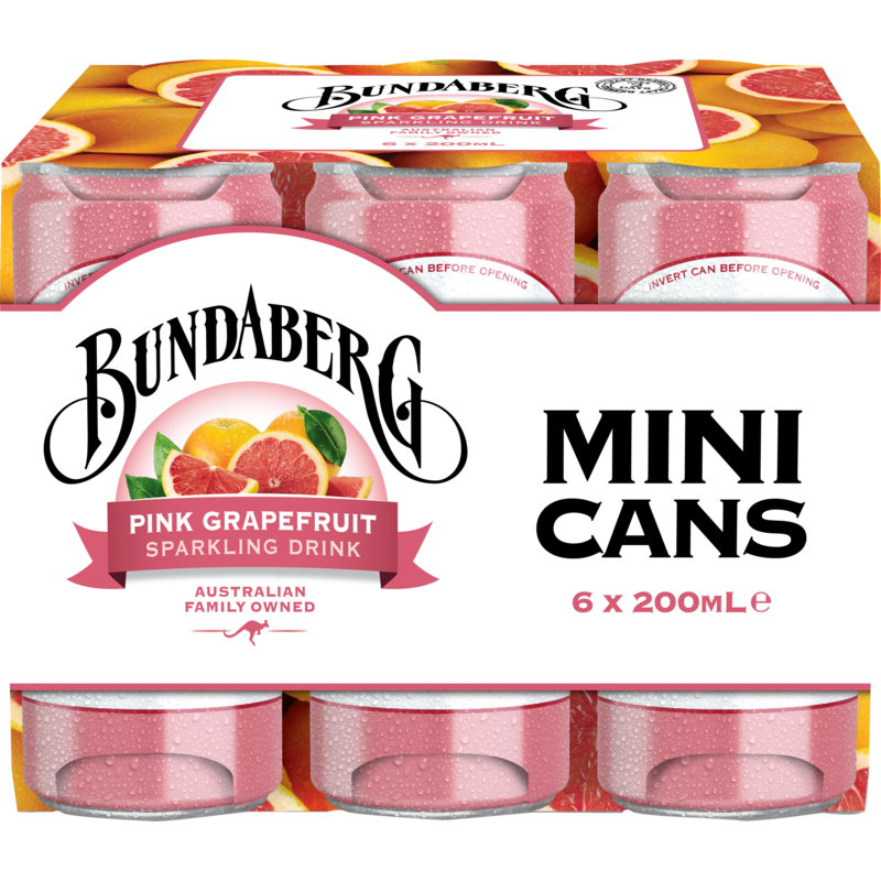 Bundaberg Pink Grapefruit Sparkling Drink Mini Cans 200ml x 6pk