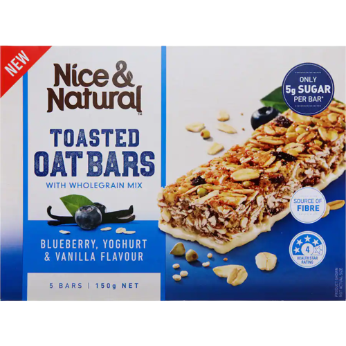 Nice & Natural Blueberry Yoghurt & Vanilla Toasted Oat Bars 5pk 150g