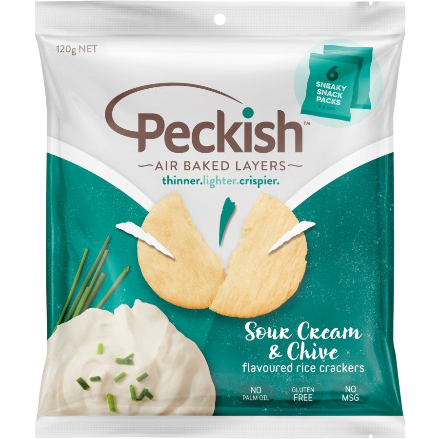 Peckish Sour Cream & Chives Rice Crackers Snack Pack 120g