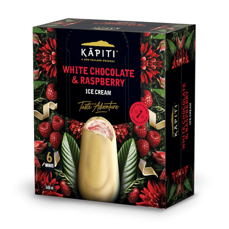 Kapiti White Chocolate & Raspberry Ice Cream Minis On Stick 6pk x 60ml