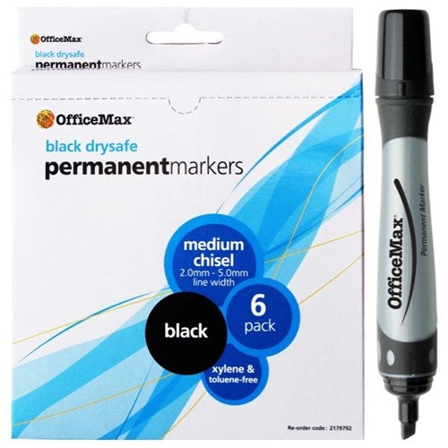 OfficeMax Black Permanent Markers Chisel Tip 6pk
