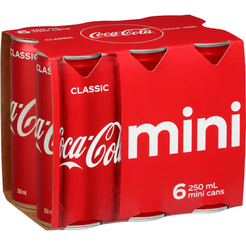Coca Cola Classic Soft Drink Mini Cans 250ml x 6pk