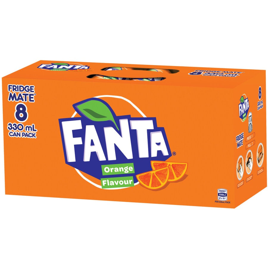 Fanta Orange Soft Drink Cans 330ml x 8pk