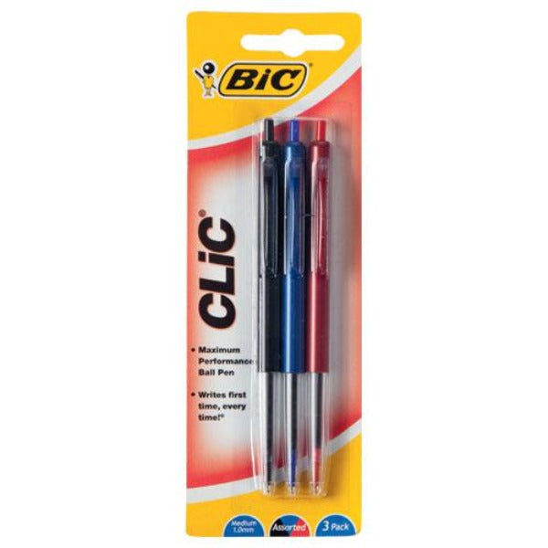 Bic Clic Pens Assorted 3pk