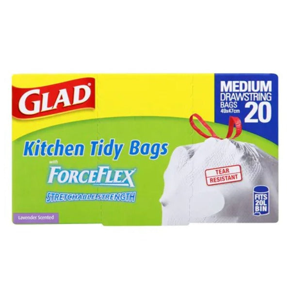 Glad Drawstring Kitchen Tidy Bags Medium 20pk 48cm x 47cm