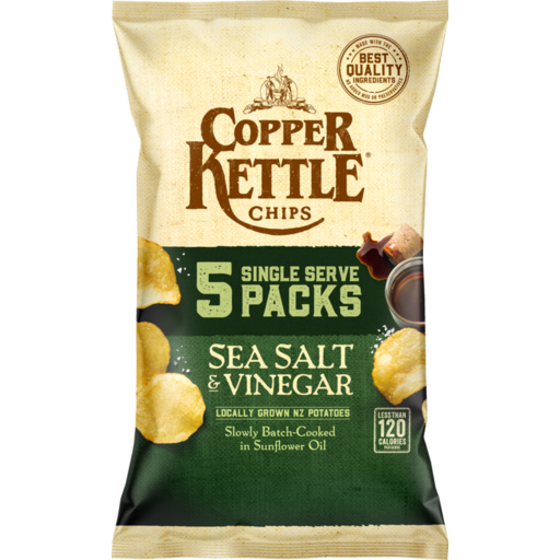 Copper Kettle Sea Salt & Vinegar Potato Chips 5pk 110g