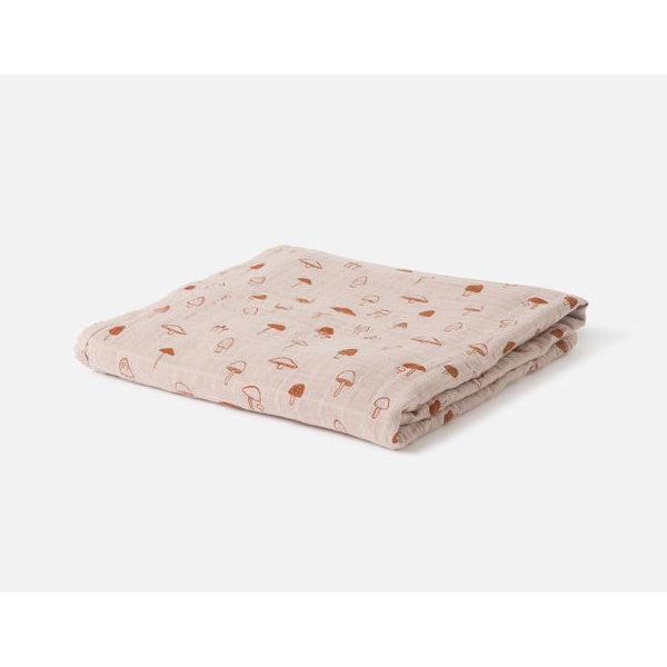 Citta Mushroom Organic Cotton Muslin Cot Blanket