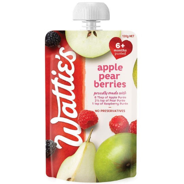 Watties Apple Pear Berries Baby Food 6+ Months Pouch 120g