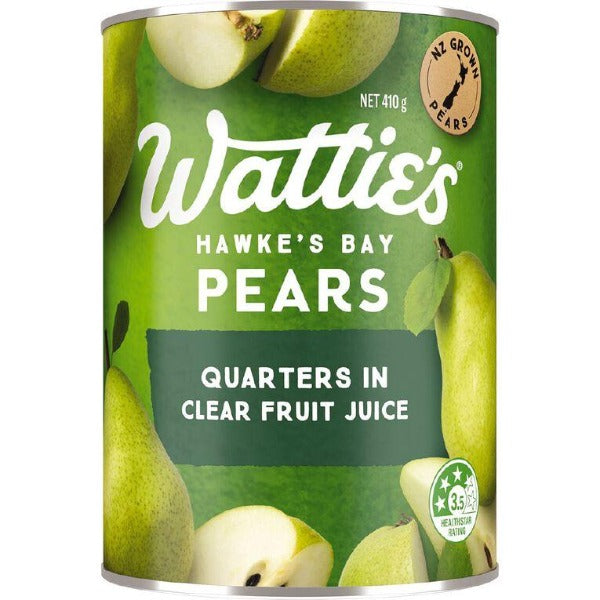 Watties Pears Quarters In Clear Juice 410g