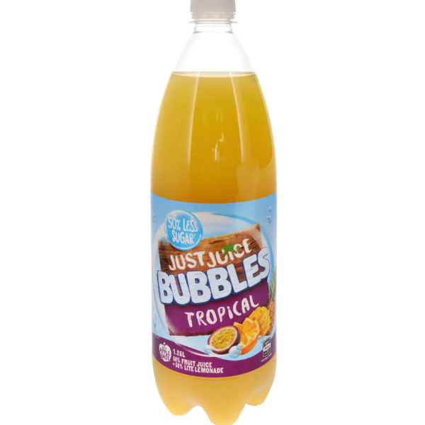 Just Juice Bubbles 50% Less Sugar Tropical With Lemonade 1.25L